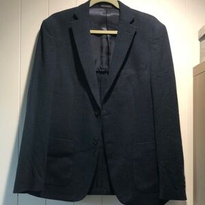 Calvin Klein navy blue wool blend like new blazer two front pockets textured 40R